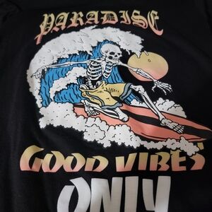 Black Graphic Tee with Skeleton Surf Design Boys Size 14/16